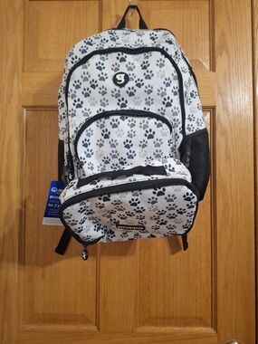 GeckoBrands White Paw Print Backpack with Black Accents